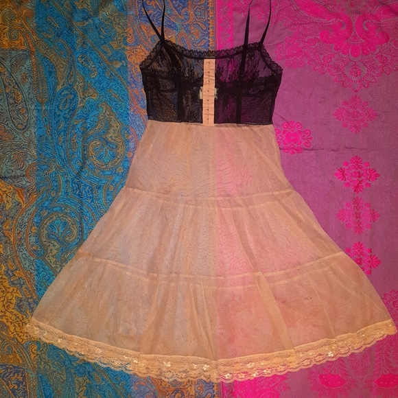 Pins + Needles Dusty Pink Black Lace Bodice Dress